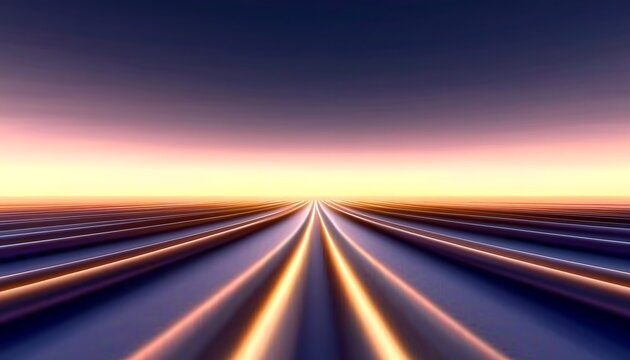 Digital abstract with converging lines and soft gradient sky, futuristic perspective.