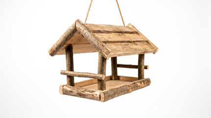 Comedero de madera para aves silvestres ideal para jardines y conceptos de naturaleza. © Argiduna
