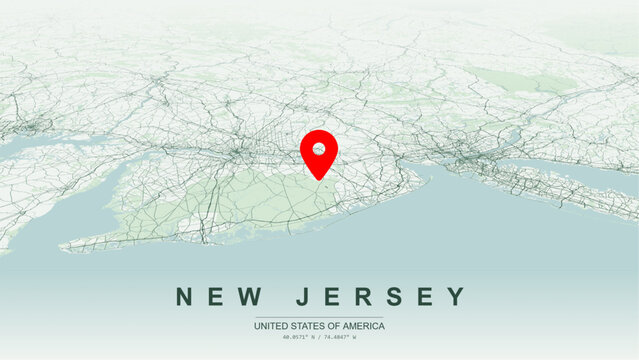 Modern minimalist vector map of New Jersey. High-quality scalable illustration of New Jersey state geographic boundaries, Jersey City, Trenton, and Atlantic City urban layouts for posters design.