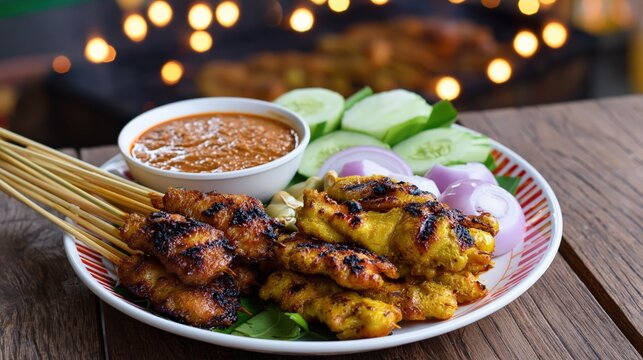 chicken satay, malaysian grilled chicken skewers with peanut sauce