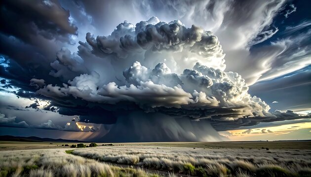 Dramatic stormy weather over open landscape.