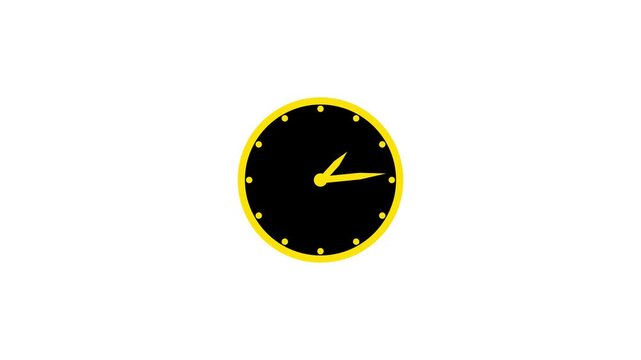 clock icon with moving arrow in 12 hour loop. Stopwatch animation 4k video white Alpha channel.