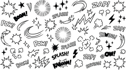 Comic book style Explosion And Impact Sound Effect Elements On White Background © zn