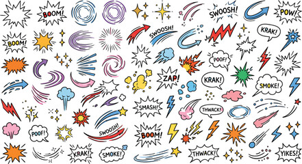 Comic book style explosion and action effects vector illustration on white background © zn