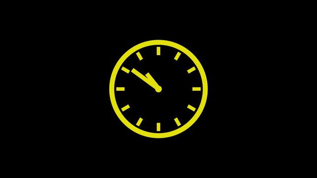  clock icon with moving arrow in 12 hour loop. Stopwatch animation 4k video white Alpha channel.
