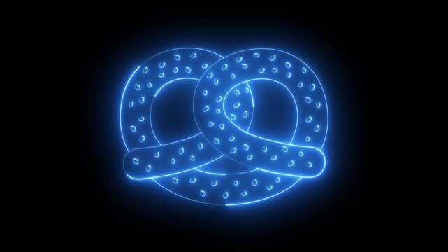 glowing neon Pretzel icon isolated on black background. German comfort food pastry. Oktoberfest festival for food and bakery branding. 4K Video animation.