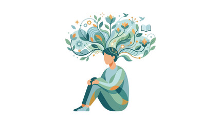 Person with blooming thoughts and ideas emerging from head, creativity concept © Syarif