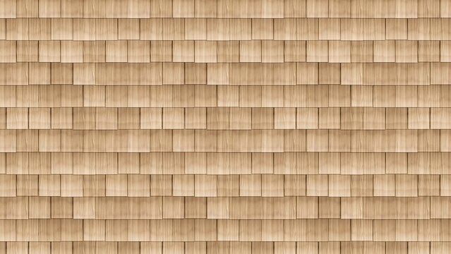 Seamless texture of overlapping natural wooden roof shingles or siding panels. A traditional rustic exterior material background ideal for cabin, architectural, and construction designs.