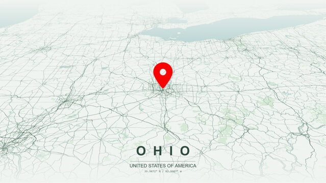 Modern minimalist vector map of Ohio. High-quality scalable illustration of Ohio state geographic boundaries, Lake Erie shoreline networks for posters design.