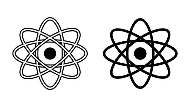 Atomic Symbol Representation: Two stylized atomic models, one outlined and one filled, depict the fundamental structure of an atom.