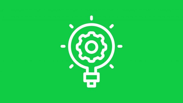 Animated creative idea light bulb with gear outline icon and transparent background, ideal for innovation, brainstorming, problem solving, engineering, education, business and motion graphics.