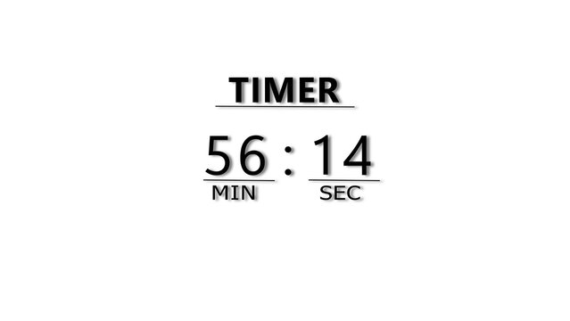Digital clock display counting down fifty six minutes and fourteen seconds on screen.
