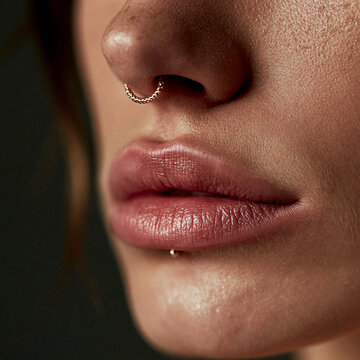 nose and lower lip piercing
