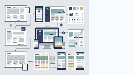 Fototapeta premium Responsive website wireframe and user interface design flowchart
