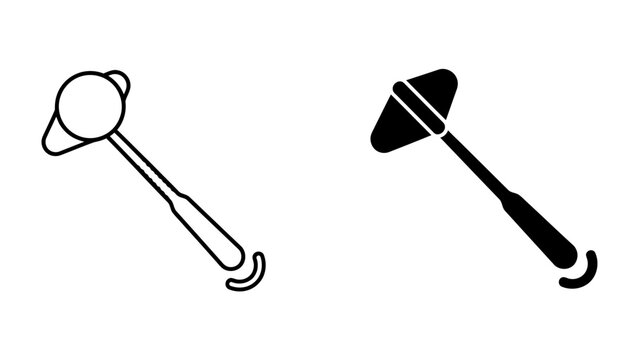Medical Reflex Hammer: Two reflex hammers, one outlined and one solid black, displayed side by side. These diagnostic tools are essential in neurological examinations to test reflexes.