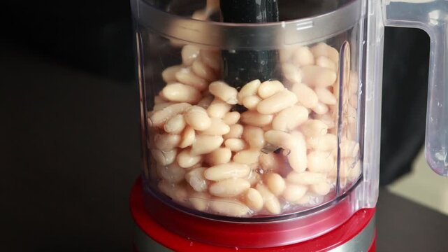 Blending Cooked Beans into Smooth Creamy Puree in Blender