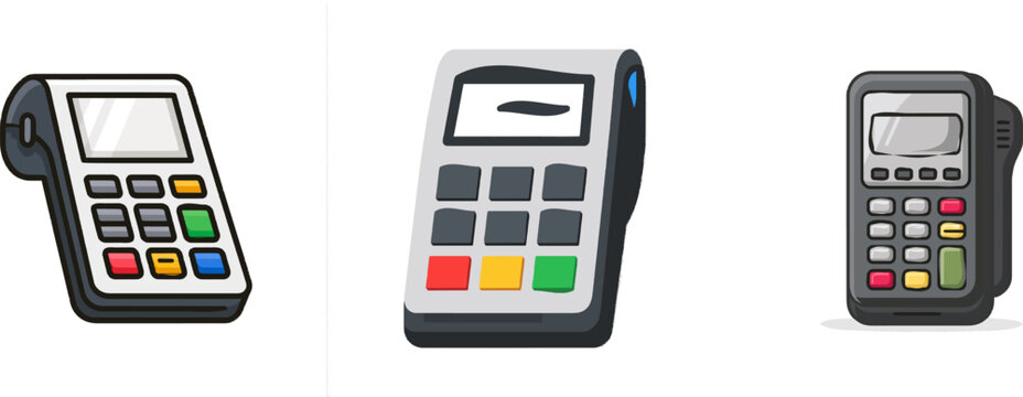 A minimalist flat vector icon of a credit card reader machine with clear outlines and solid colors on a white background, featuring a sleek design suitable for UI/UX applications