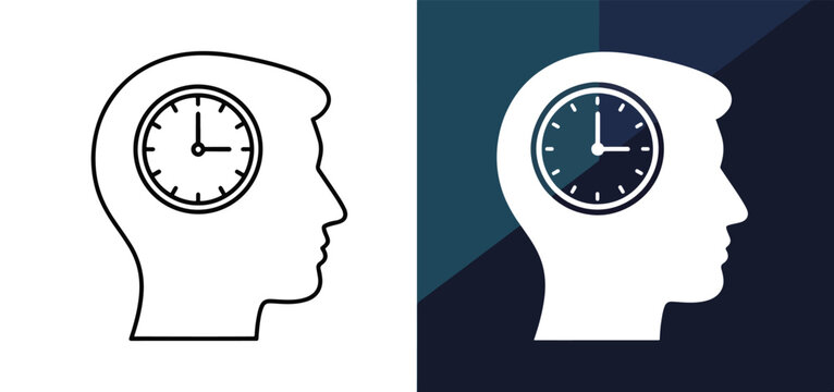 Head silhouette with clock inside vector illustration - Blue icon set - Modern style icon  - Glyph and solid icon set - Icon vector