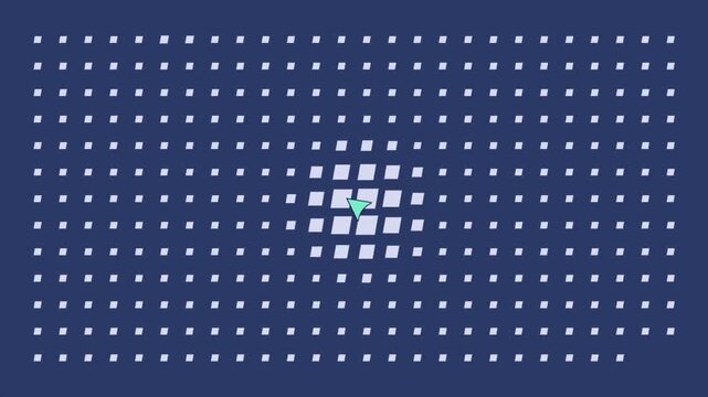 2D animated dark blue abstract high tech grid network with pulsing light nodes for cyber security, cloud storage, and data analytics videos