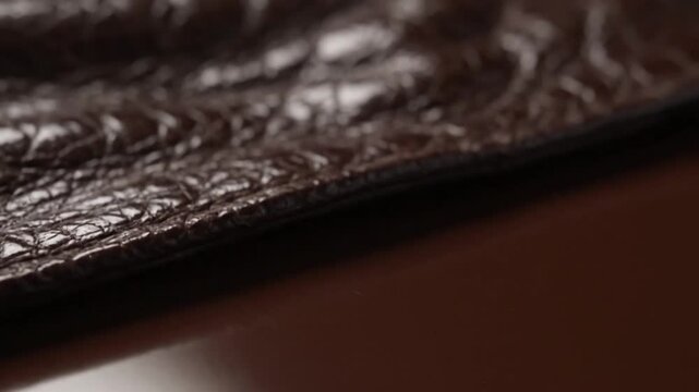 Dark brown crocodile leather texture close-up view