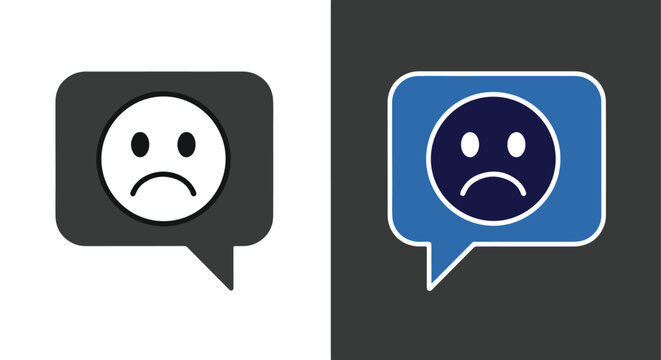 Sad face icon in speech bubble vector - Line and glyph solid icon and logo template - Clipart, sticker - icon set