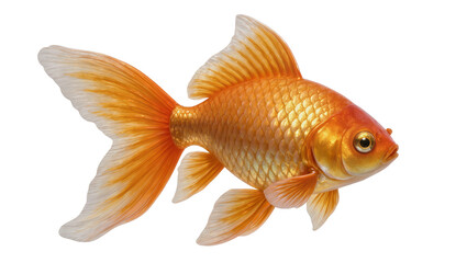 Isolated stunning vibrant orange goldfish swimming elegantly with shimmering scales and flowing fins © Ciara