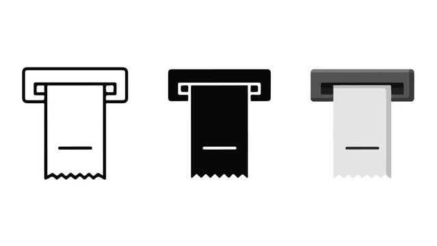 Receipt paper printing machine icon set: Clipart, sticker - icon set - Line and glyph solid icon and logo template 