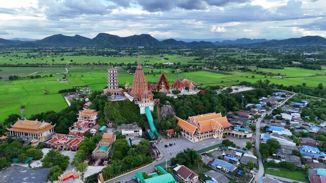 Aerial View Tiger Cave Temple, Sacred Buddhist Site and Cultural Landmark in Kanchanaburi, Thailand