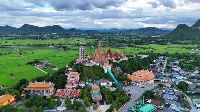 Wide Drone View Tiger Cave Temple in Kanchanaburi, Thailand