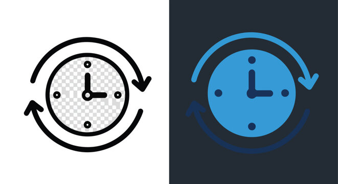 Vector clock icons with time change arrows - Glyph solid icon - Editable modern style icon - Clipart, sticker - icon set - Clipart
