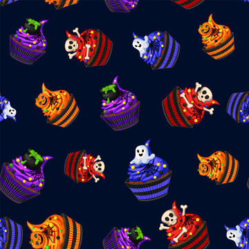 Halloween Cupcake Seamless Pattern