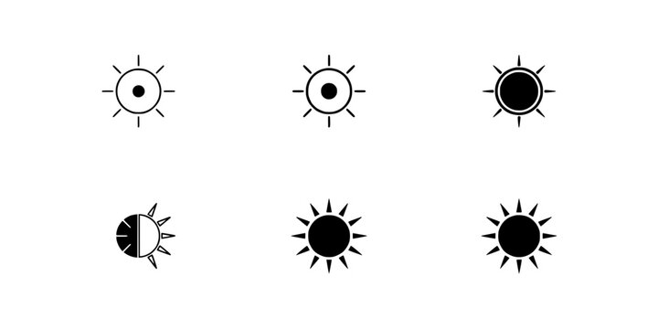 Suns with Varying Degrees of Illumination in a 2x3 Grid Featuring Sun, Icon, Design with Vector and Symbol Elements for Solar