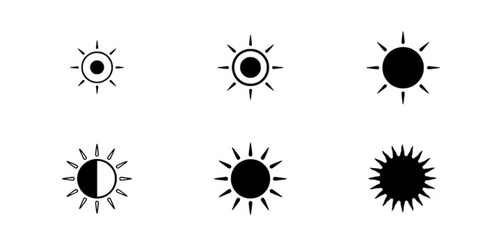 Suns with Varying Degrees of Illumination in a 2x3 Grid Featuring Sun, Icon, Design with Vector and Graphic Elements for Symbol