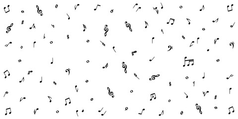Obraz premium Dense Abstract Pattern Scattered Musical Notes and Symb Abstract Visual Background with Clean Commercial Design Style