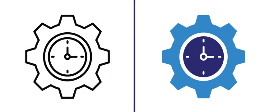 Vector gear clock icons set illustration - Line and glyph solid icon and logo template - Clipart, sticker - icon set