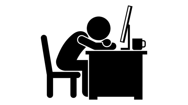 A person sitting at a desk looking tired.