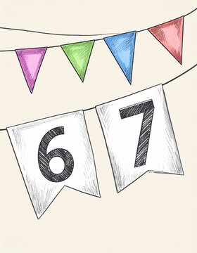 Festive Flag Garland with Number 67 for Birthday and Anniversary Party