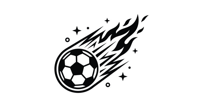 Black white soccer ball flame comet silhouette vector