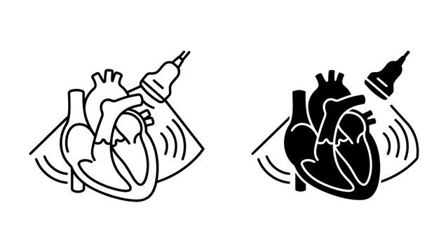 Medical Heart Scan Icon: A stylized representation of a human heart undergoing an ultrasound, depicting a medical examination or diagnostic procedure.