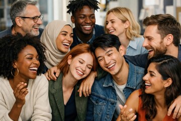 Obraz premium Diverse group enjoying laughter together.