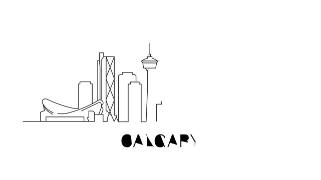 Simple line art shows Calgary skyline