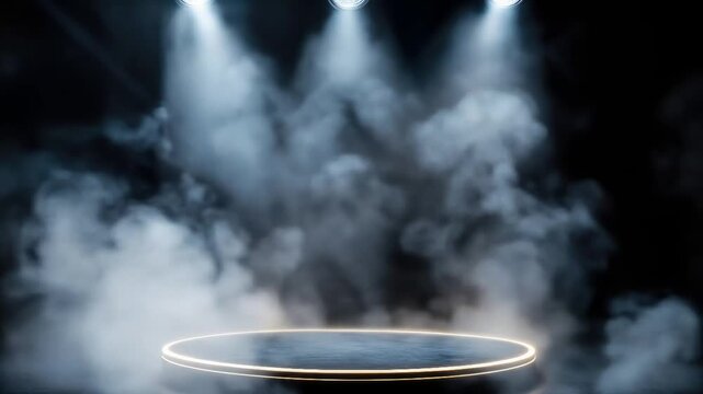 Dramatic stage with smoke and spotlights for events and performances