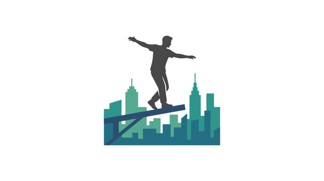Silhouette of a man balancing on a diving board.