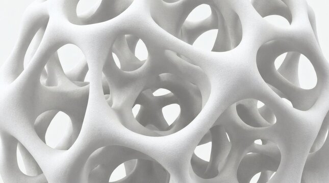 3D printed object, white lattice structure, porous material, futuristic design element
