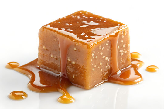 Caramel Candy Cube, Dripping Caramel Sauce, Sticky Caramel Treat, Golden Brown Caramel, Sweet Caramel Dessert