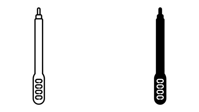 Ink Pen Icons: A clean and modern representation of an ink pen, presented in both outline and solid black variations, perfect for design and illustration projects.