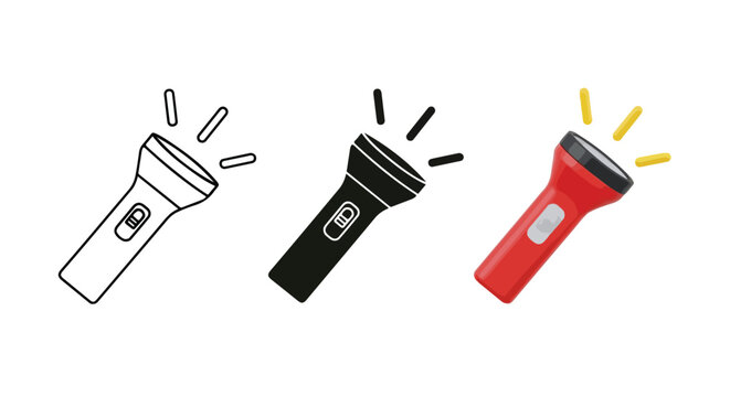 Flashlight vector icon set for camping: Line and glyph solid icon and logo template - Clipart, sticker - icon set