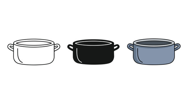 Cooking pot vector icon set design: logo icons vector set. Blue, Black and white icons