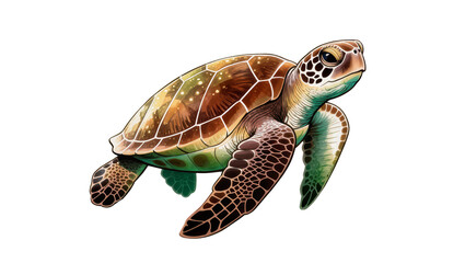 Isolated detailed colorful illustration of a beautiful sea turtle swimming marine animal wildlife © Ciara