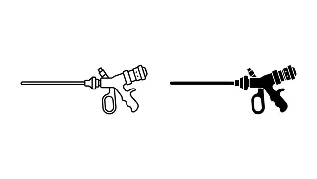 Medical Endoscope Icon: A clear outline and solid silhouette of a medical endoscope, a tool used for internal examination, presented for medical technology and science applications.